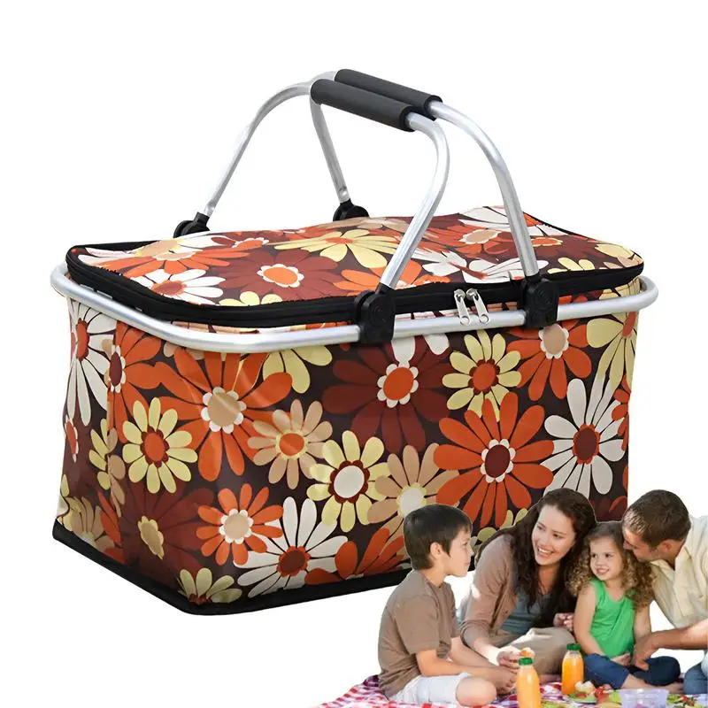 Picnic Basket Cooler 30L Portable Folding Shopping Basket With Handles Picnic Bag For Hot Or Cold Food Beach Bag Reusable Bags