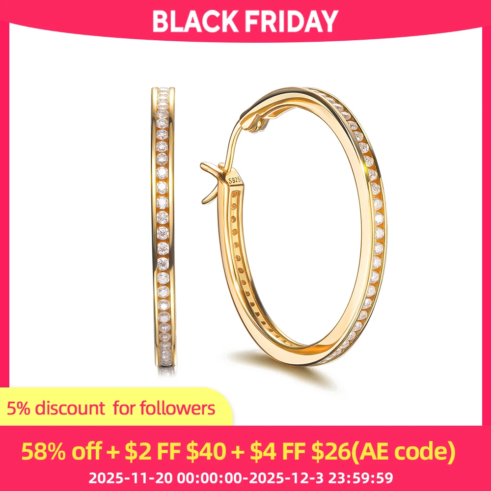 

ANDH Full Moissanite Hoop Earrings for Women 20mm/30mm 925 Sterling Silver Rhodium Plated Hypoallergenic Fashion Party Jewelry