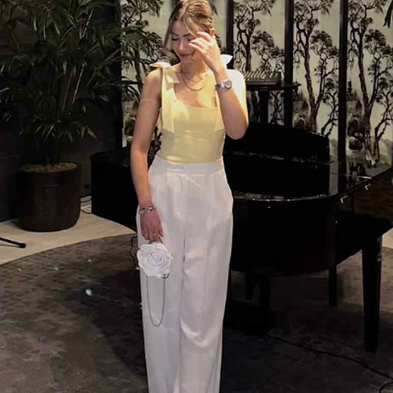 HXAO 2025 Butterfly Crop Tops For Women Summer Sleeveless White Yellow Camisole Top Woman Cuteore Backless Women's Tanks Top image 4