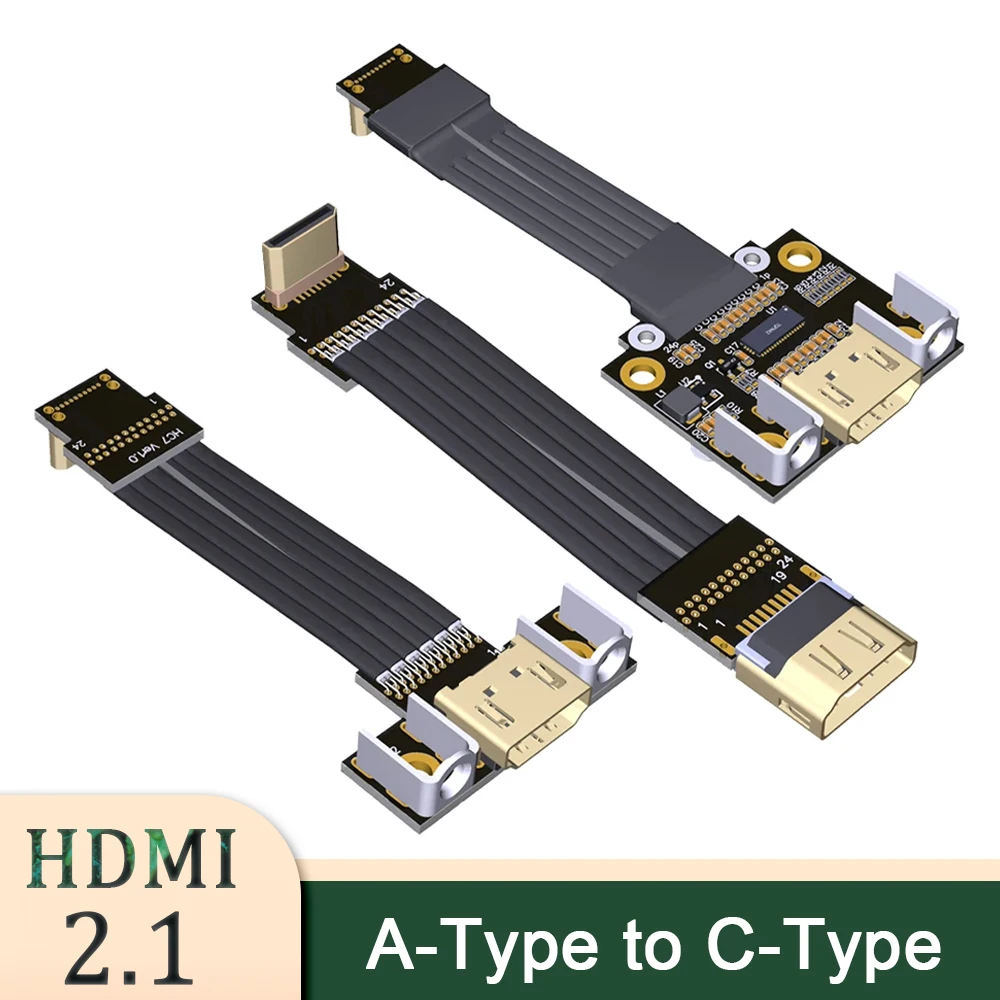 

Flat Extension Cable HD 2.1 Type-A Female to Type-C Mini HD Male down Angled for FPV Aerial Photography Gopro Camera 4K 144Hz