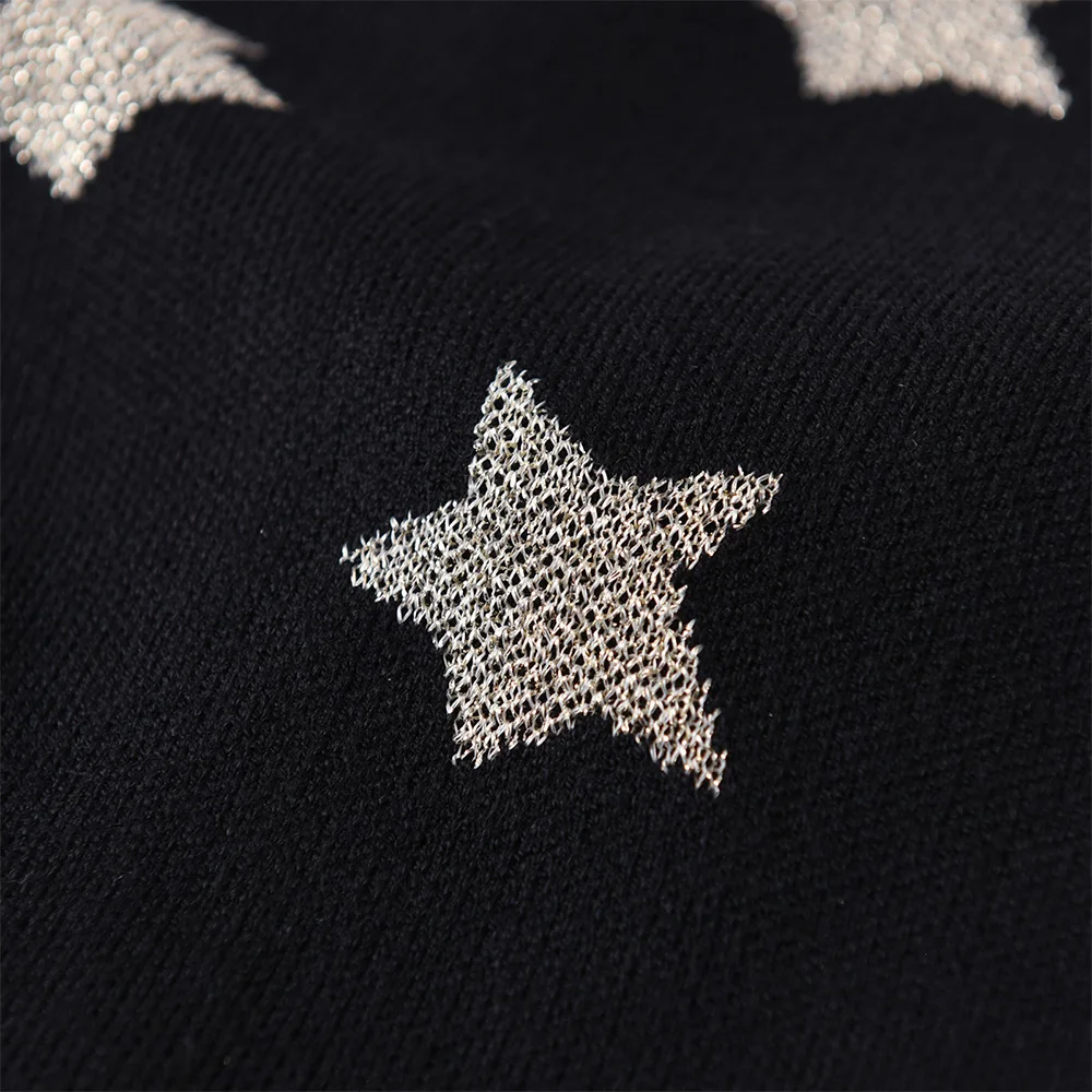 VIKITA Kleinkinder-Strickjacken mit silbernen Stern, Kinder, Rundhalsausschnitt, Knopfleiste, glitzernd, lässig, täglich, Schule, Straße, coole schwarze Pullover-Outfits – Detail 5