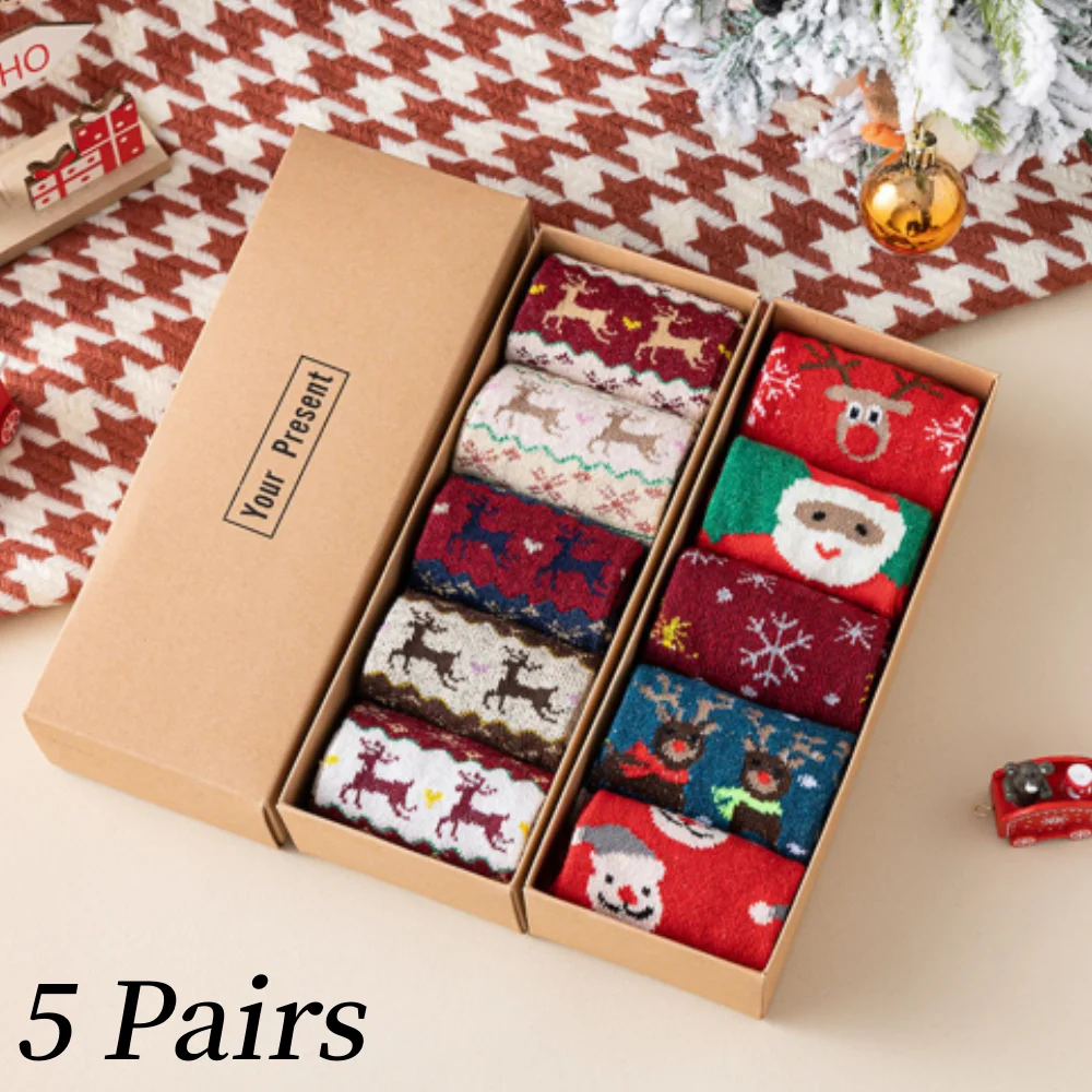 

5 Pairs/Box Cute Cartoon Christmas Socks For Home Decorations Noel Navidad Happy New Year Supplies Kids Merry Christmas Gifts