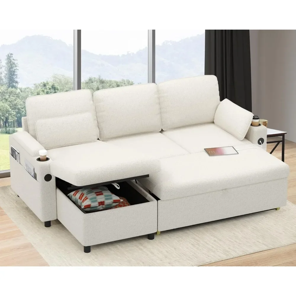 

Sofa Bed Sleeper Pull Out 2 in 1 Sectional Sleeper Sofa Couches with Storage,USB, Cup Holder,Pullout Sectional Couches