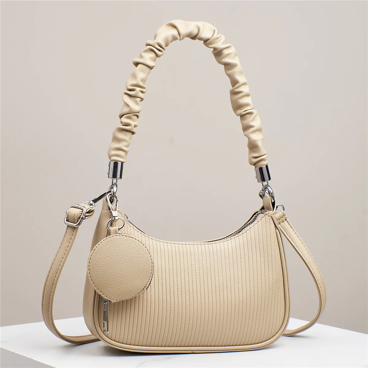 

Girl Underarm Shoulder Bag Versatile Shopping Party Trendy Handbags With Wrinkle Design Handle Gentle Elegant Crossbody Bags