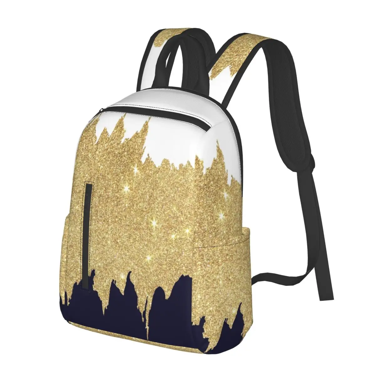 

Black And Gold Glitter Pattern Student Backpack School Bag Hiking Travel Daypack for Men Women Fashion Bookbag Shoulder Bags