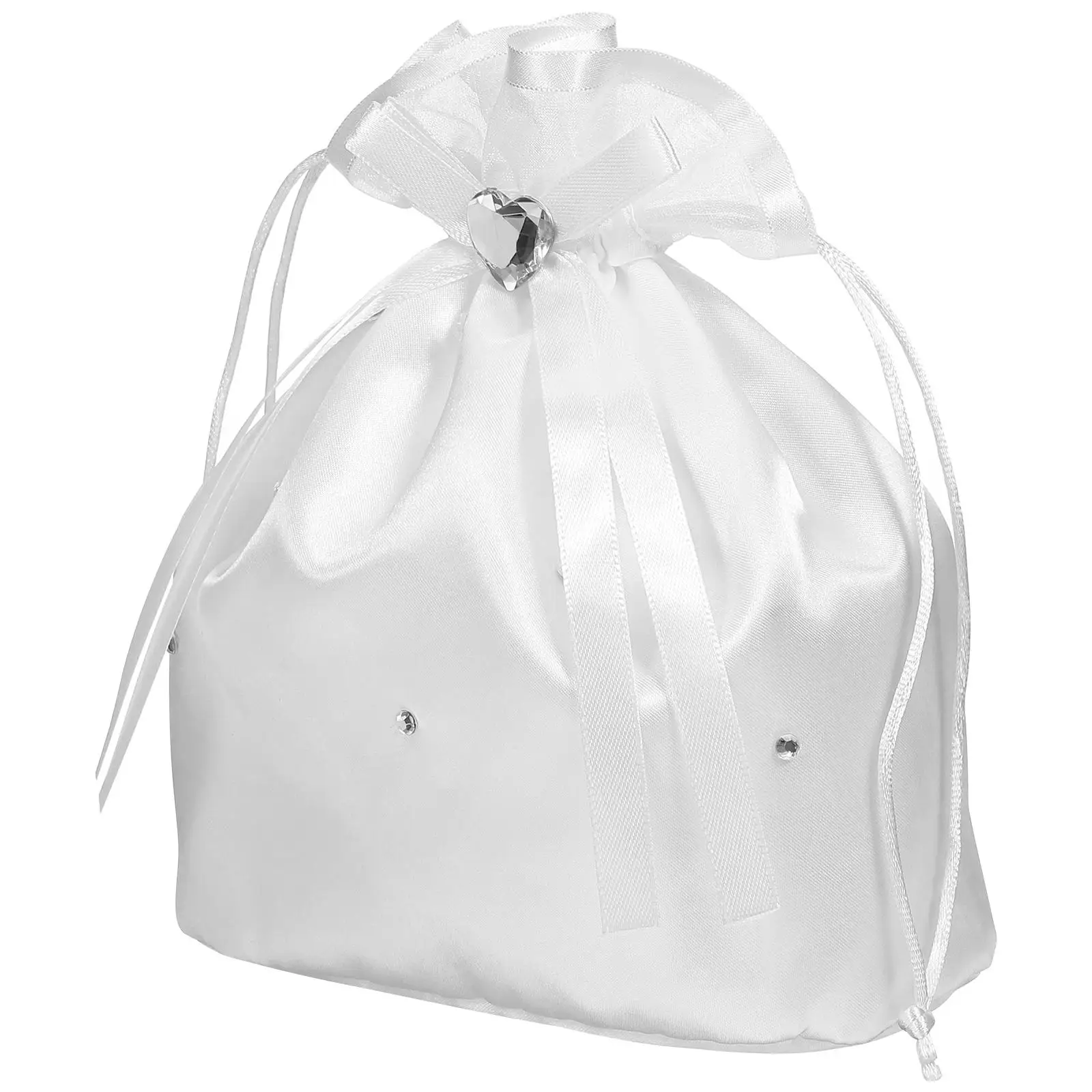 

Bridal Dolly Bag White Satin Rhinestone 21x22cm Handbag Beads Bridesmaid Wedding Flower Girl Accessories