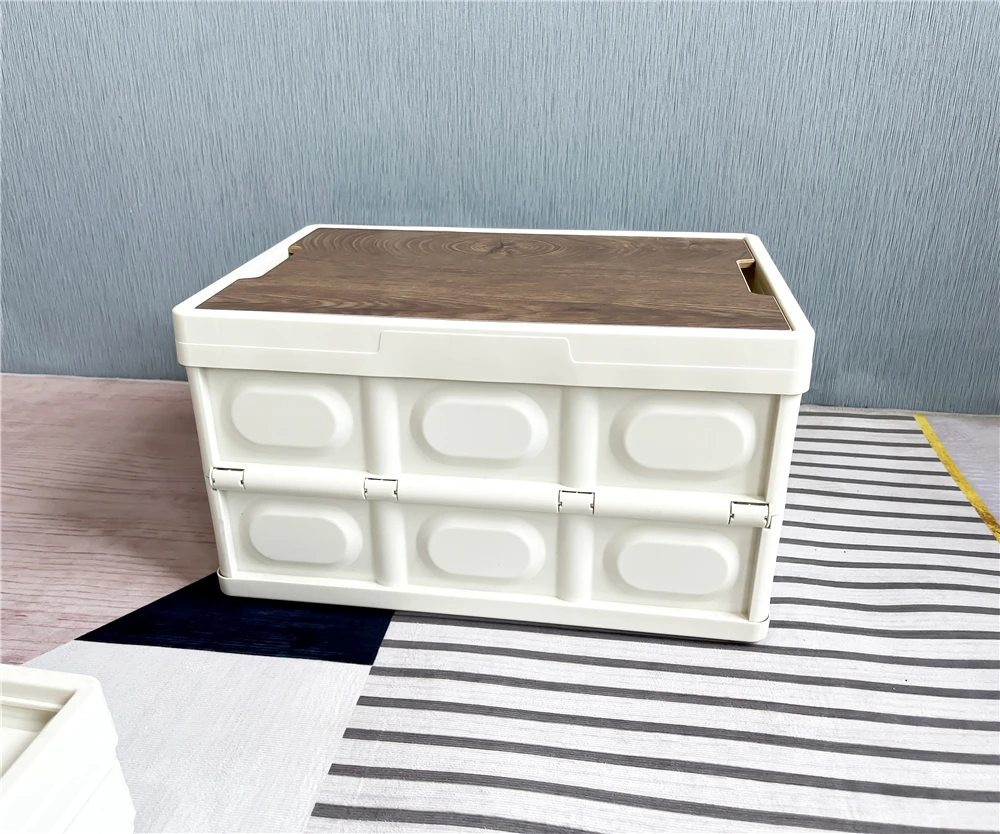 Cheap Price Promotion Hot Sale 22L Foldable Plastic Collapsible Plastic Moving Box Storage Box With Wooden Top
