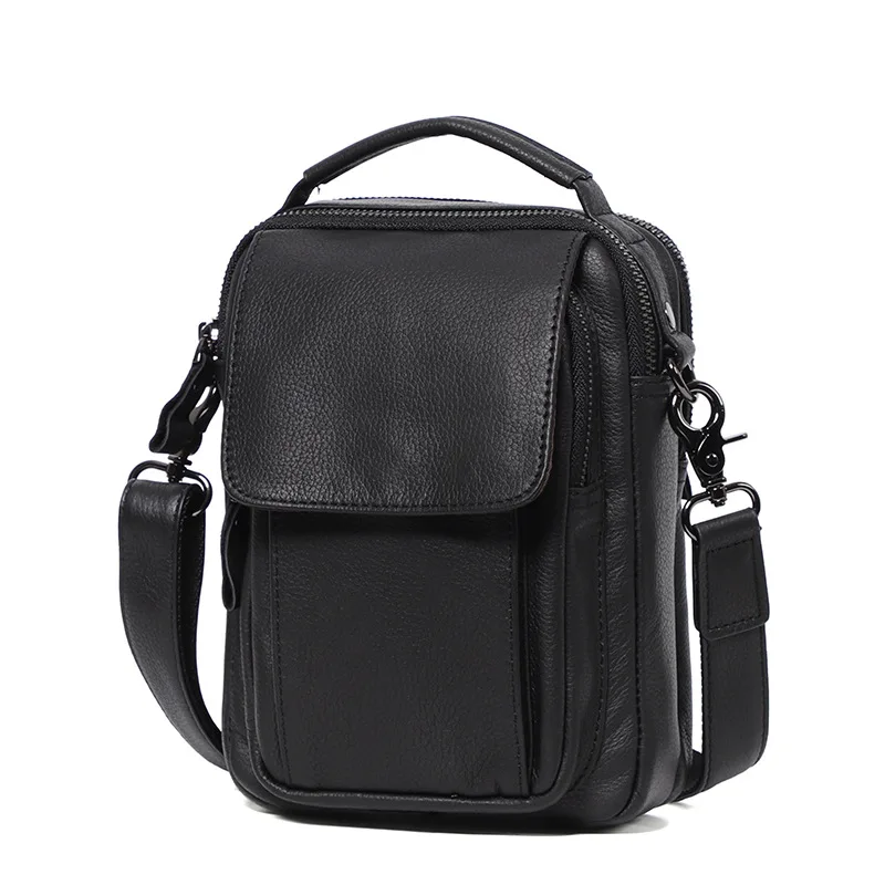 Men's Crossbody Bag, 100% Genuine Leather Shoulder Sling Bag, Small Multi-layer Messenger Bag for Men