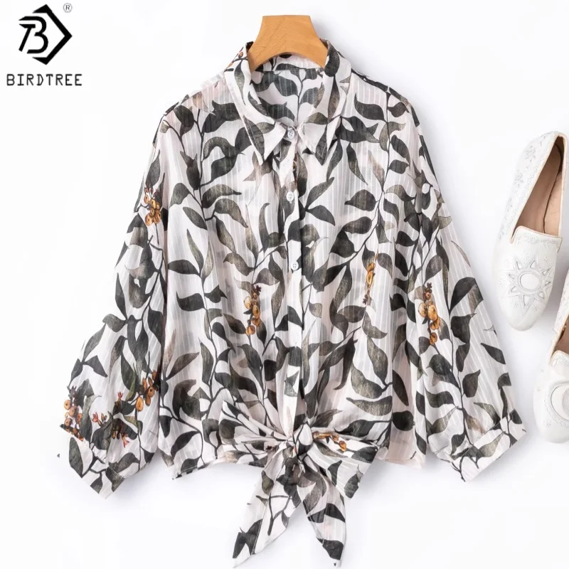 

Блузка Birdtree из 50% шелка и 50% хлопка с принтом, топ с отложным воротником и длинными рукавами, женский солнцезащитный кардиган на бретелях, новинка 2026 года T64306JF