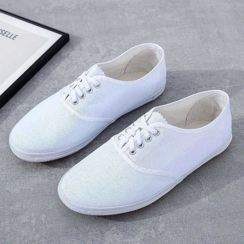 Weiße Damen flache Schuhe Soft-Bottom Sneakers Canvas weiche Schuhe rutsch feste Kampfkunst Schuh Schnürung Freizeit feminine Schuhe