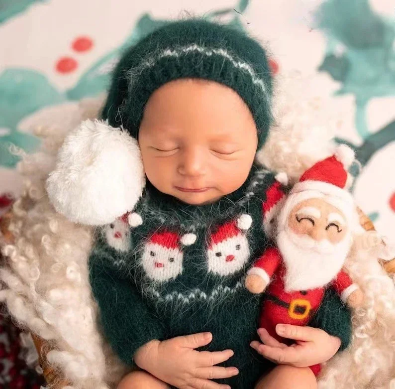 Baby Photoshoot Outfit Knitted Christmas Hat Newborn Photography Props Clothing