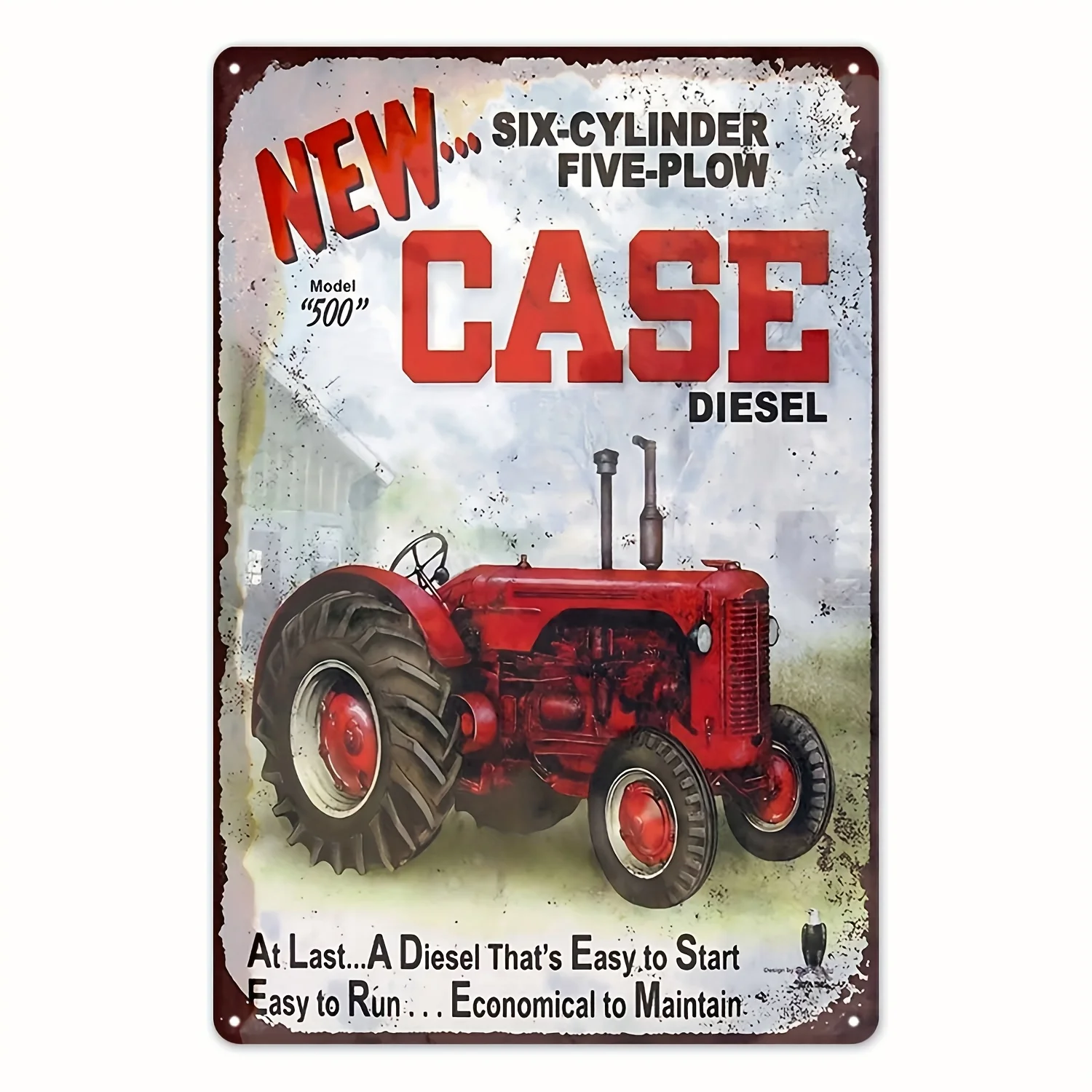 Letrero Metálico Plano 2D Vintage con Temática Diésel - Arte de Pared Retro de Tractor Agrícola de 8x12 Pulgadas con Texto 'New Case Diesel', Estilo Rústico