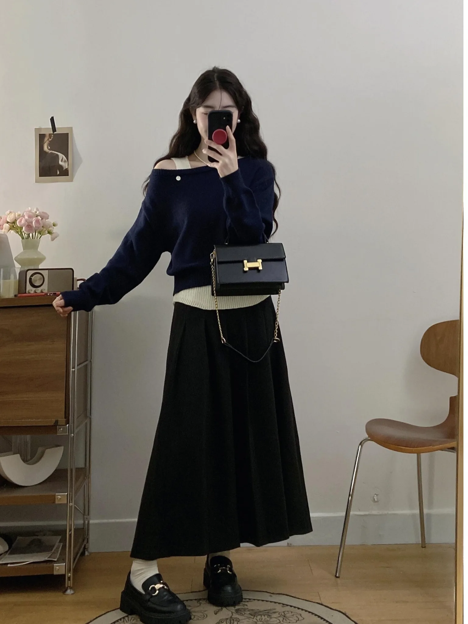 

plus Size Knitted Casual High Waist Woolen Skirt Women's Faion Ci Commute Autumn Winter Long Sve A-Line Skirt