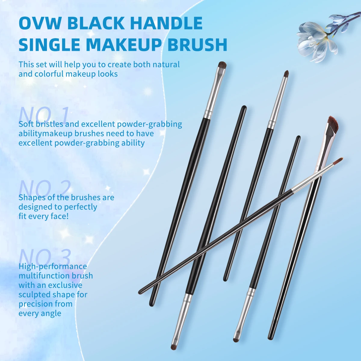 OVW Eyeliner Brush Set 6PCS Dry and Wet Eyeliner Cream/Powder Eyeshadow Smudging Makeup Tool