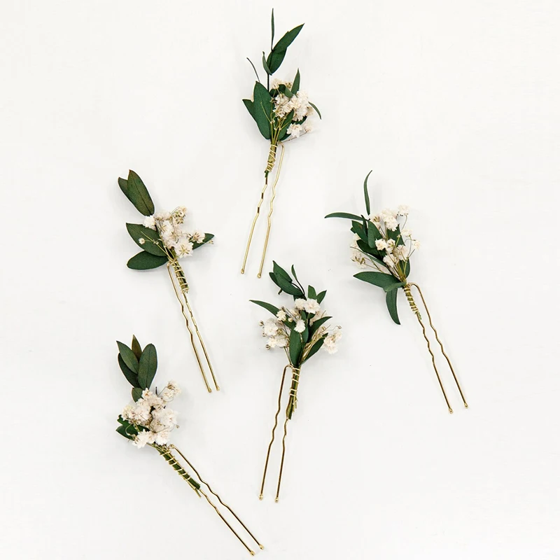 Baby's Breath Dried Flower Hair Pin Greenery Eucalyptus, Gypsophila, Bridal Hair Accessories, White Flowers for Wedding, 4-10Pcs