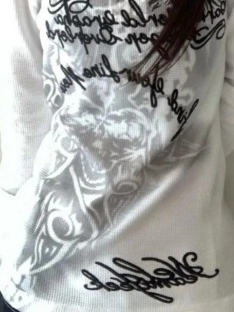 اليابانية خمر الجناح إلكتروني الطباعة عادية تيز الشارع الشهير Bodycon سليم صالح بلايز Harajuku الخريف المرأة الجرونج تي شيرت