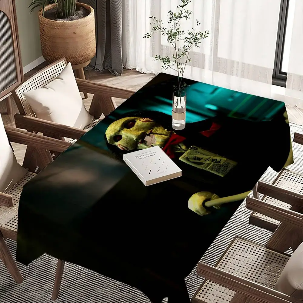 Horror Movie Saw Themed Polyester Tablecloths Cute Designs for Home Kitchens Dining Rooms Patios Tablecloth Decoration