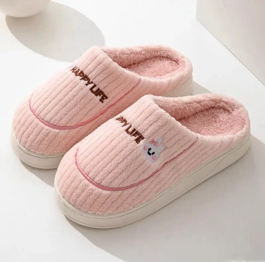 2025 Family Cotton Slippers Female Winter Couple Home Indoor Warm Non Slip Wear-resistant Cartoon Bear Delicate Plush Slippers