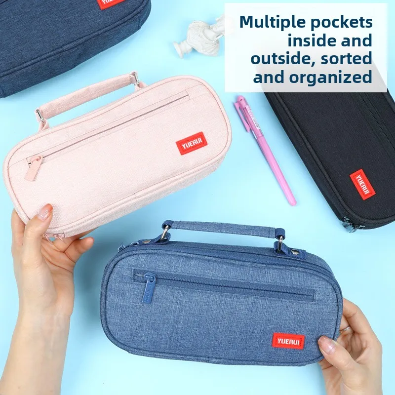 Large Capacity Pencil Case, Convenient for Students To Carry, Double Zipper Pencil Storage, Canvas Side Bag, Stationery Box.