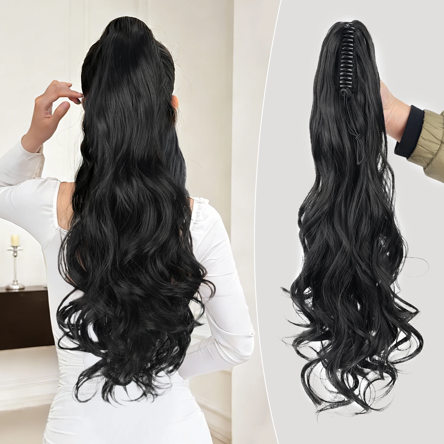 

Синтетические накладные хвосты-шиньоны на заколках, 22 дюйма, длинные, волнистые, для женщин, на каждый день, для вечеринок и праздников