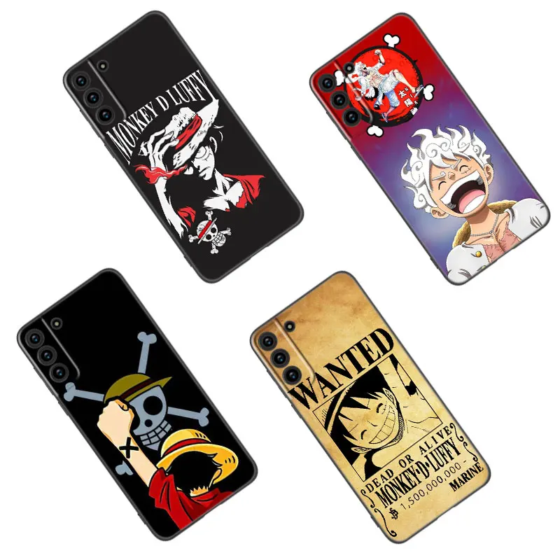 Anime One Piece Luffy Black Silicone Phone Case For Samsung Galaxy S23 S21 S20 FE S24 S22 Ultra S10E S10 S9 S8 Plus