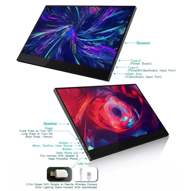 15.6" Fhd Ips Computer Gaming End Led Screen From China Display High Brighltnees Portable Wireless 1080p Usb Type-C Monitor