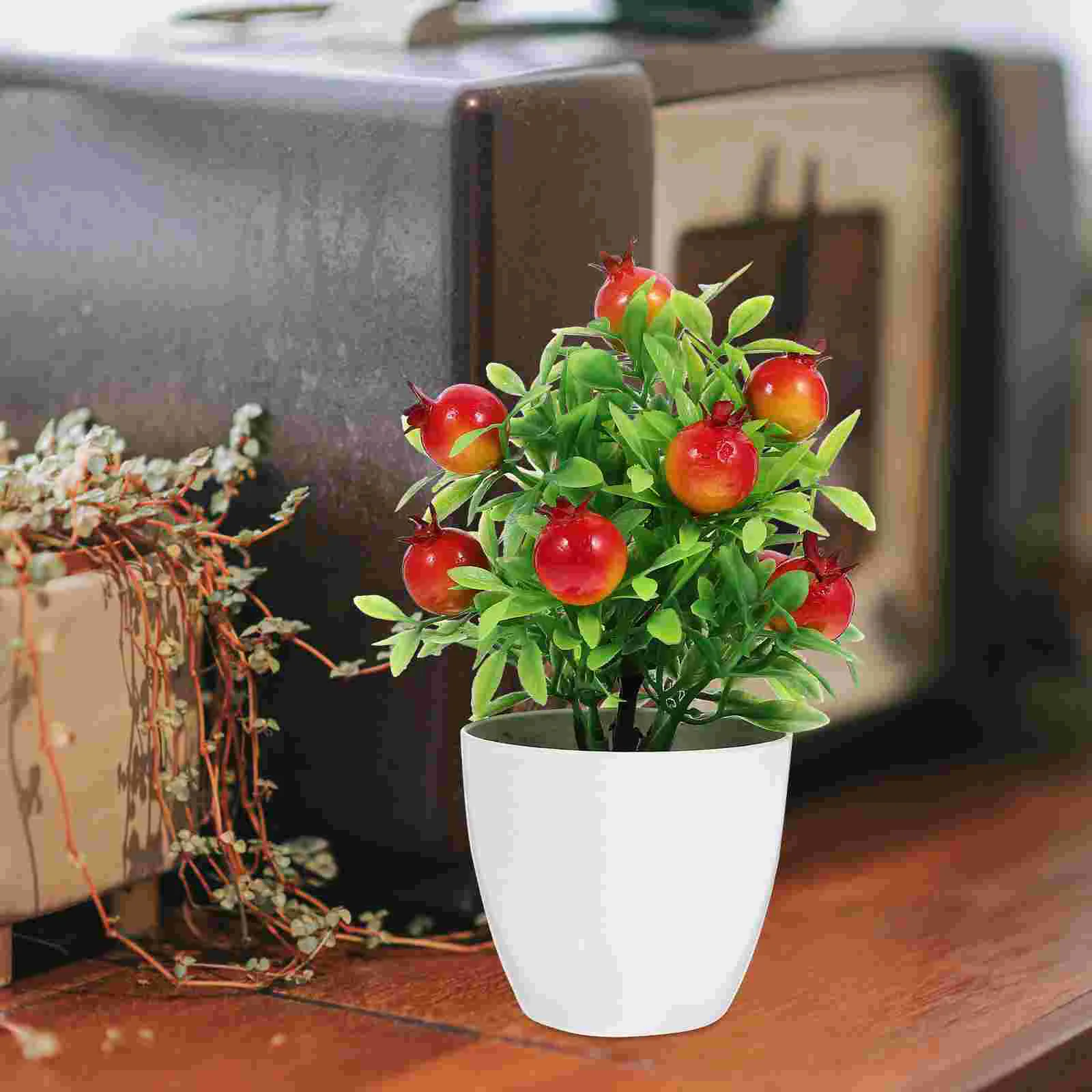 2 Pcs Bonsai Tree Fruit Decorations for Kitchen Artificial Potted with Fake Plastic