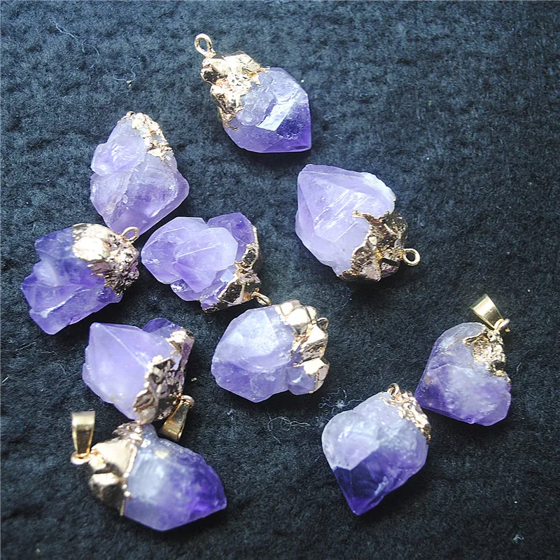 5PCS Natural Amethyst Gemstone Pendants Size 20-25MM With Golden Top Plated Colors Best For Lovely Jewelry Designs Accessories