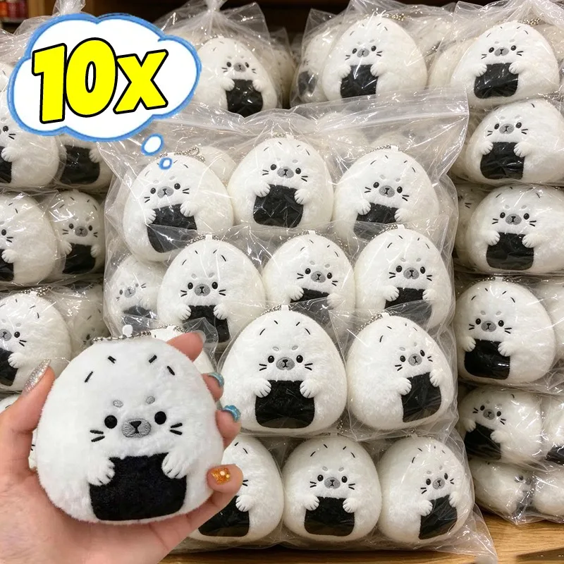 1-10pcs Kawaii Seal Rice Ball Plush Keychain Cute Sushi Seal Stuffed Keychain Bag Charm Soft Seal Pendant Keyrings Girls Gifts