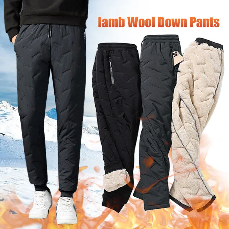 New Autumn Winter Men Lambswool Sweatpants Casual Fleece Warml Thicken Joggers Pants Waterproof Black Gray Male Thermal Trousers