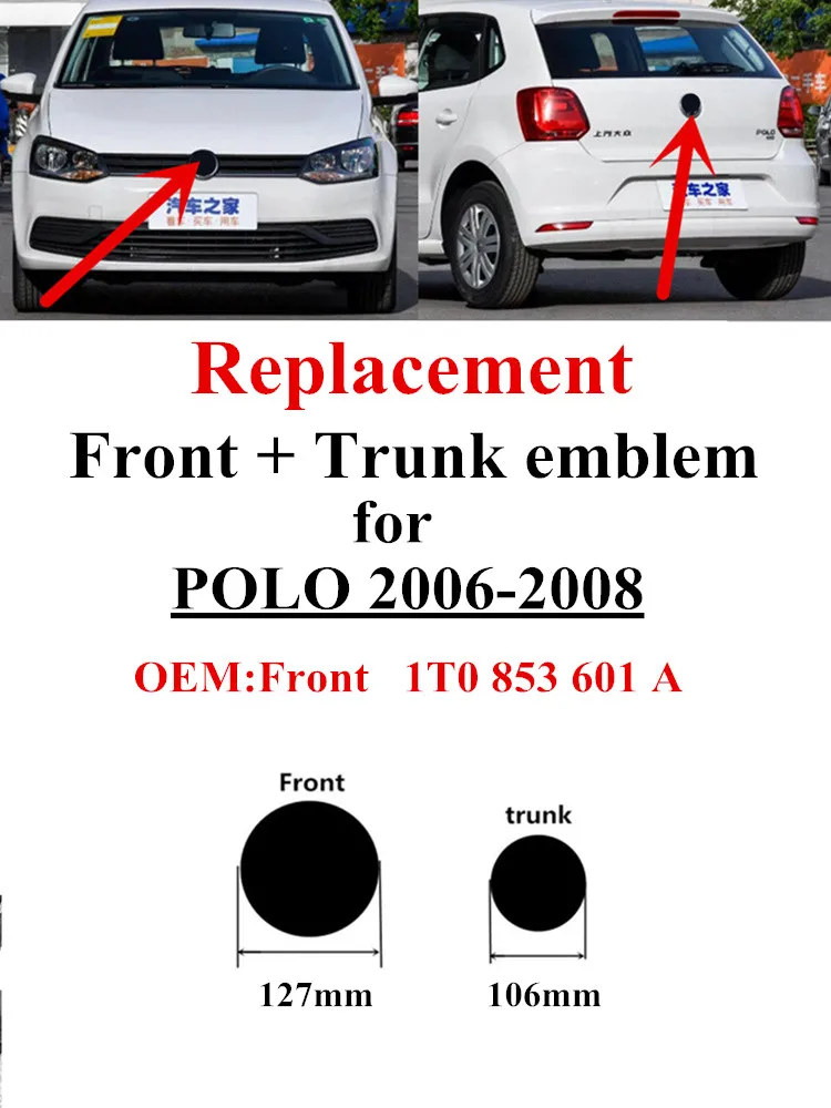 2 Stuks Vervanging Auto Voor Grill Badge Kofferbak Deksel Emblem Logo Auto Styling Voor Polo 6r 6c 2006 2007 2008 - afbeelding 2