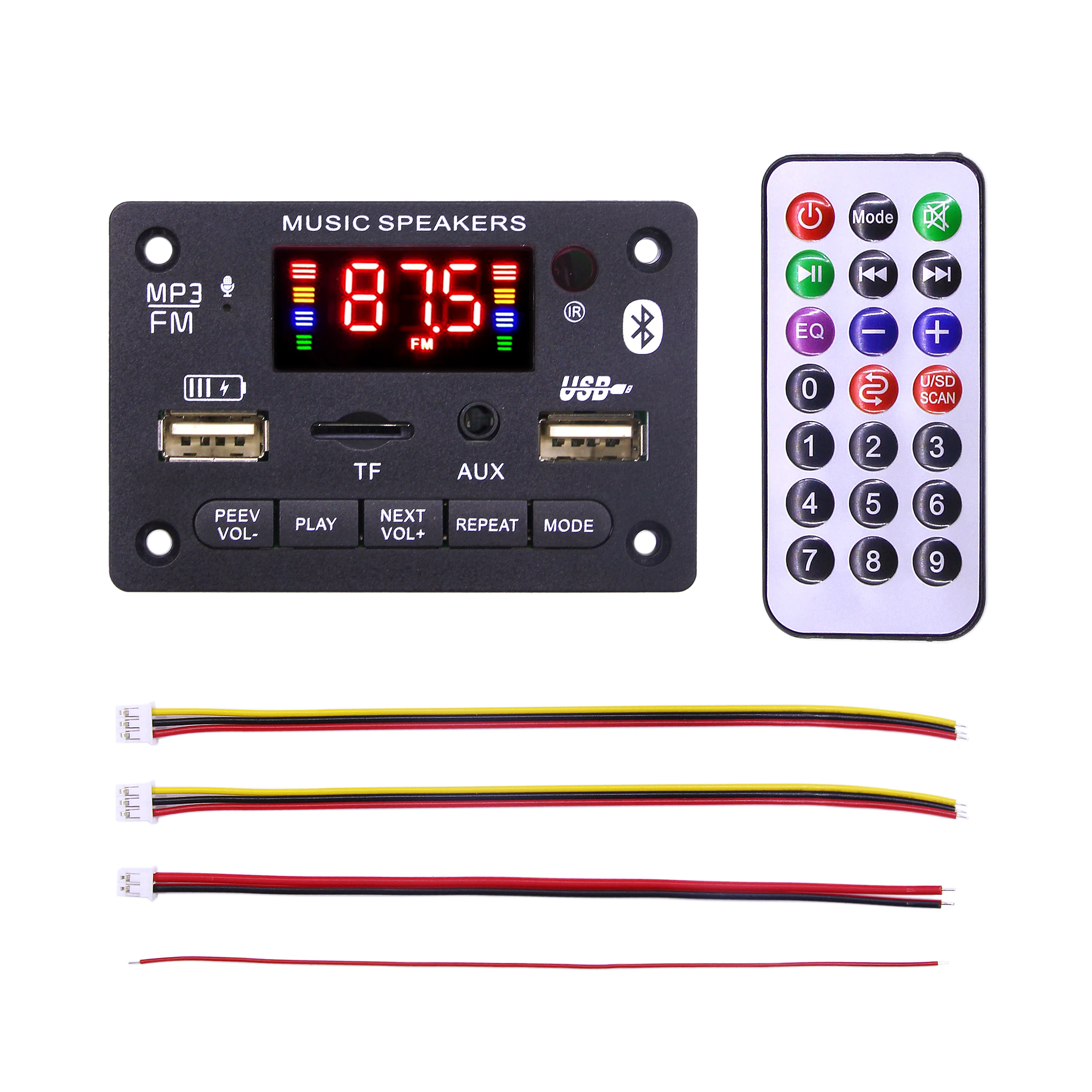 Bluetooth 5.0 DC 12V MP3 Decoder Board Wireless Car MP3 Player USB Handsfree Microphone Recording TF FM Radio Power Off Memory
