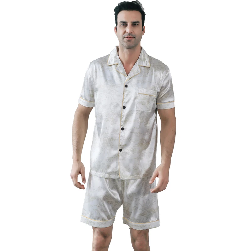 Men\'s pajamas short sleeved summer ice silk home clothing men\'s summer casual thin cardigan can be worn as a set home clothing