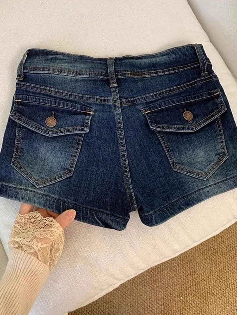 Damen-Jeans-Shorts Sommer Sexy Niedriggeschnittene Enge Elastische Jeans-Kurzhosen Vintage Y2K Streetwear Hot Shorts – Detail 4