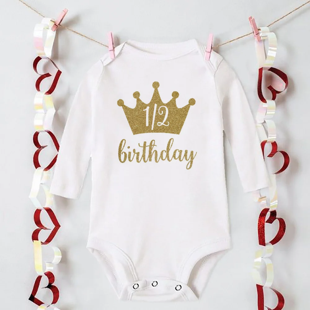 My 1/2 Birthday Newborn Bodysuit Infant Baby Birthday Party Outfits Clothes Toddler Jumpsuits Boys Girls Long Sleeve Romper Gift