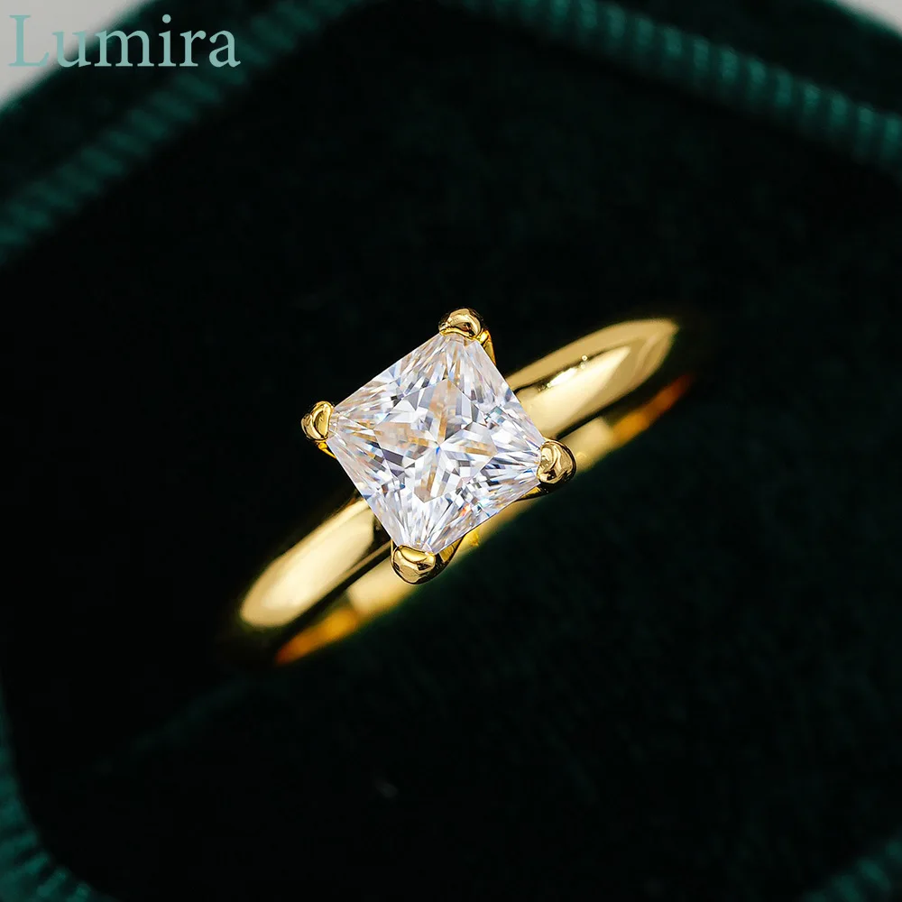 

Lumira Princess Square 100% 18K Gold Ring Band with 1 Carat Moissanite Stone for Women Wedding Engagement Fine Jewelry Gifts