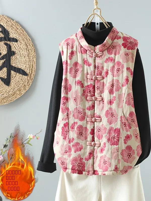 

Художественный хлопковый женский жилет в стиле ретро, новый зимний дизайн с пуговицами и принтом морской волны, дизайн для похудения, для поездок на работу, с цветочным принтом