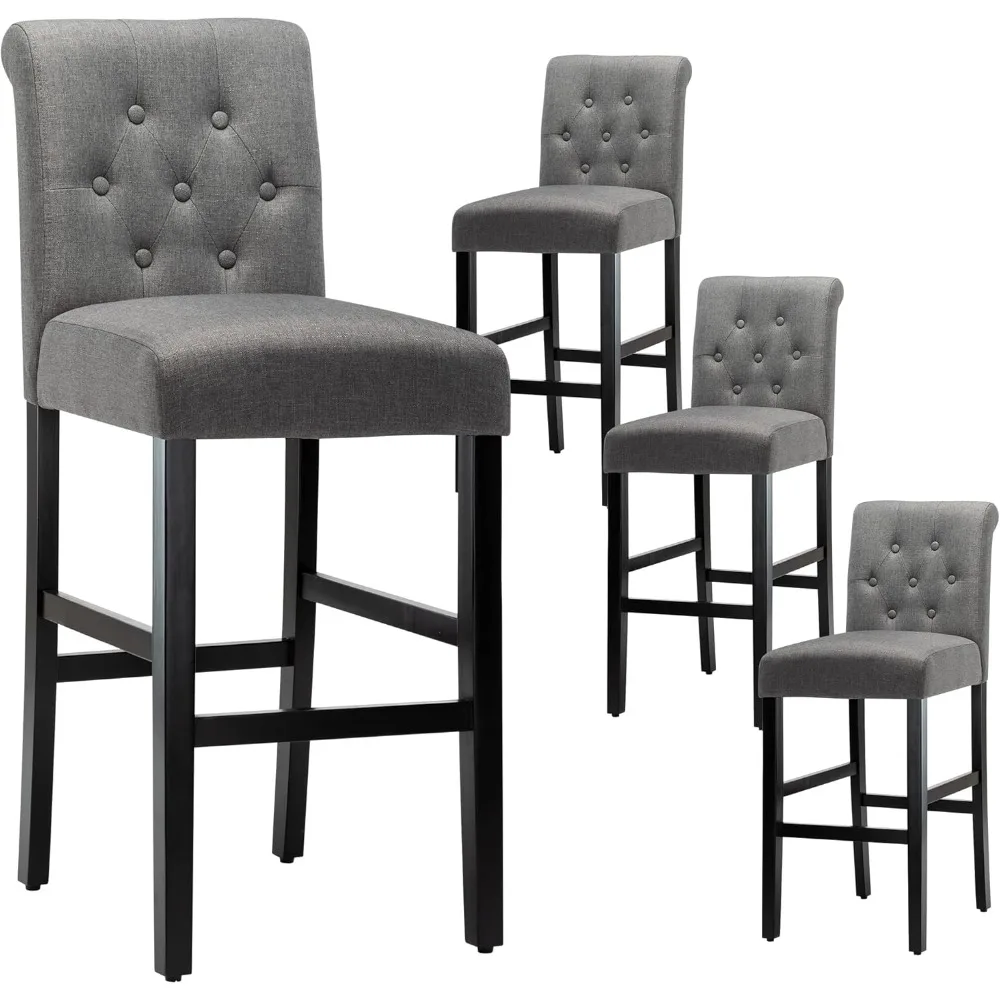 

30'' Bar Stools Set of 4 Bar Height Chairs with Button Tufted Back for Kitchen Island, Gray