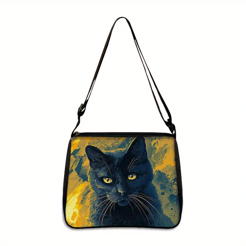 Gothic Cat Printed Shoulder Bag  Halloween Crossbody Purs Perfect Christmas Carrying Bag, Christmas Gift Daily Casual Bag