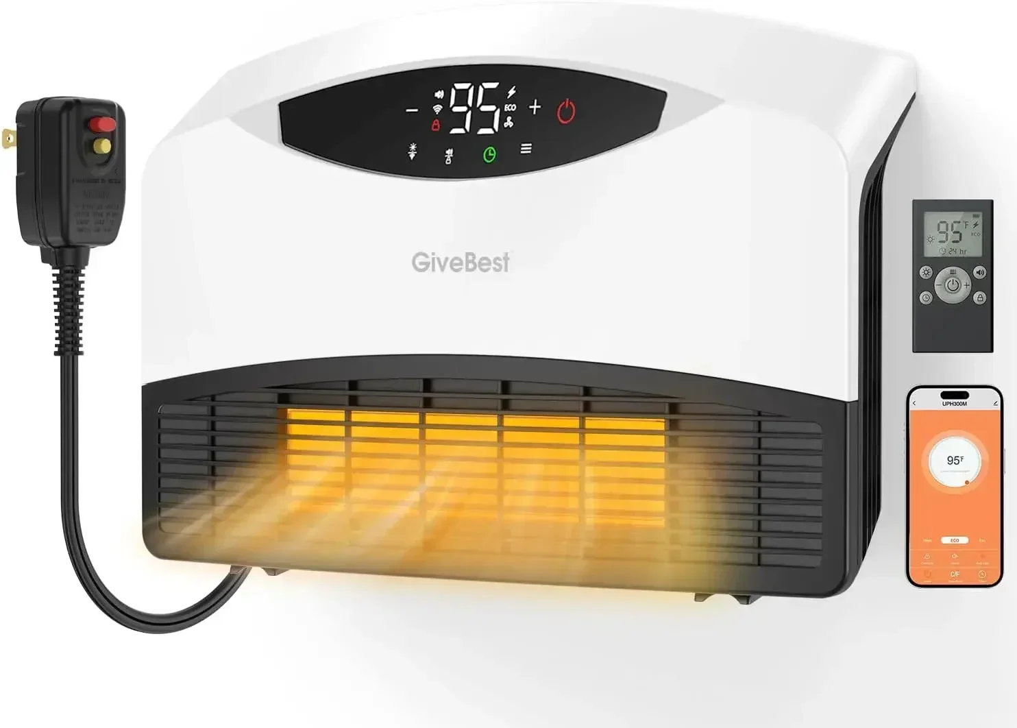 

Electric Wall Heater, 1500W Smart Wall Heater for Bathroom, Wall Mounted Heaters with Thermostat, Remote Control, 12H Timers