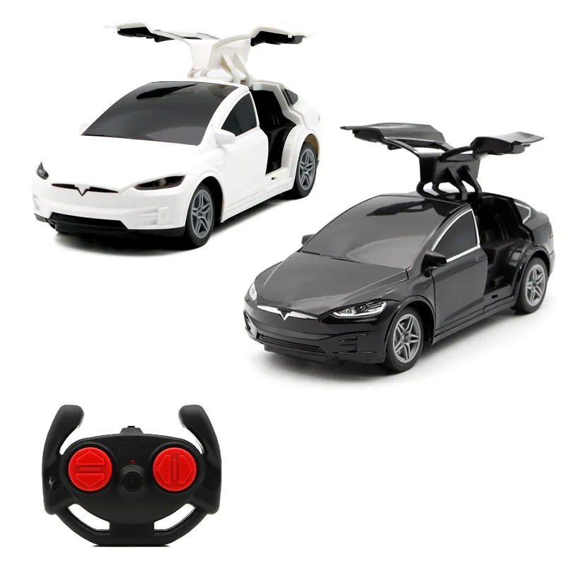 1:24 Tesla Rc Car 4-Channel Drfit Remote Control Car With Lights Simulation Double Doors Plastic Model Children'S Toy Car Gift