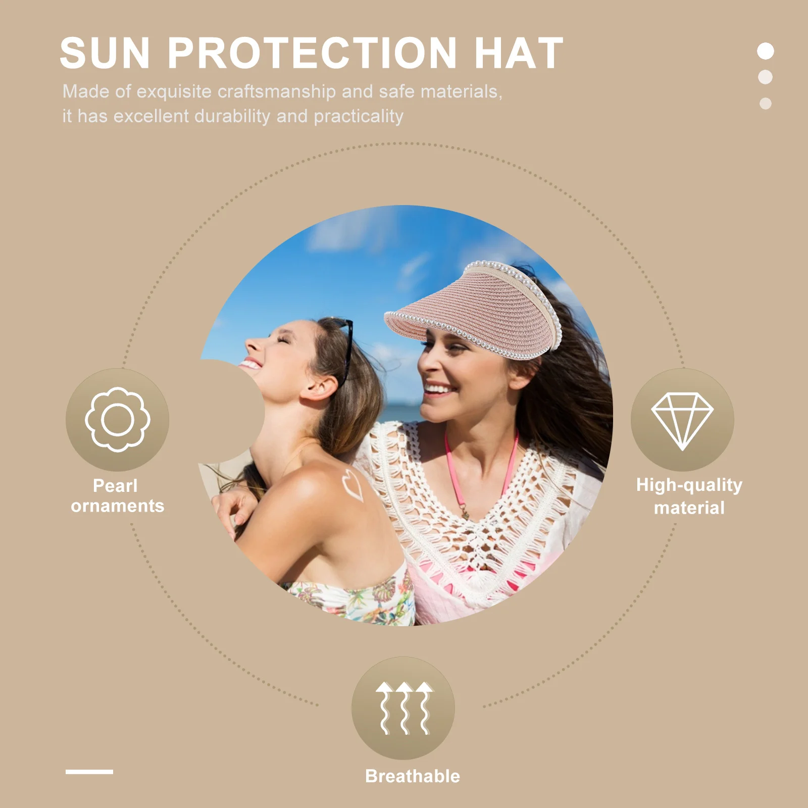 

Lady Empty Top Sun Visor Hat Straw Wide Brim Casual Sun Cap for Outdoor Sports Beach Travel Cycling