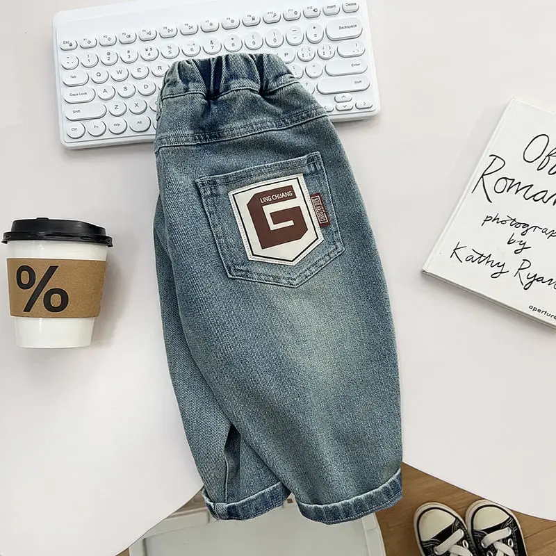 Boys Letter G Jeans Spring Autumn Children\'s Wear 2026 New Baby Boys Korean Pants Handsome Children\'s Spring Versatile Pants