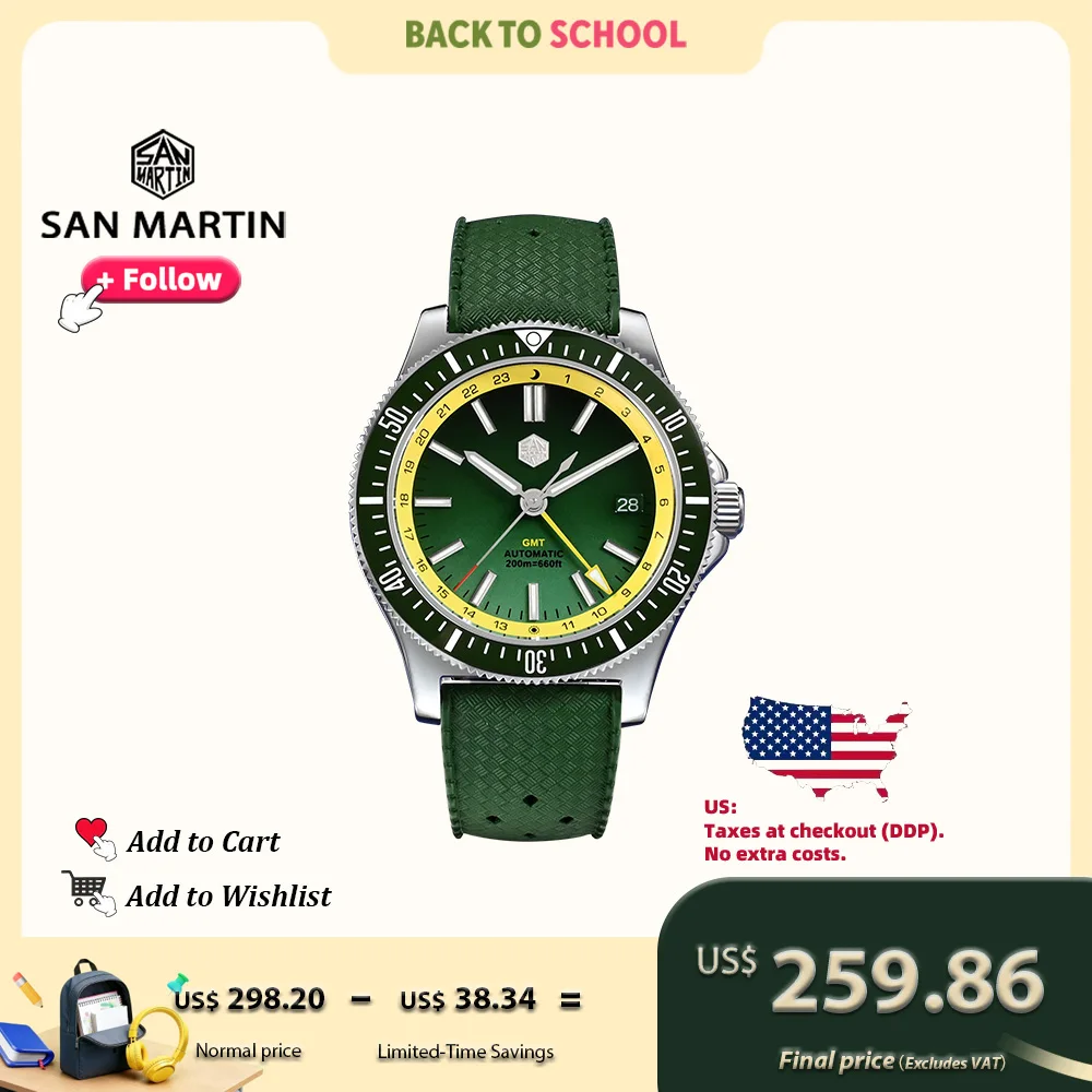 

San Martin Design 41mm Men Sports Diver Watch NH34 Stainless Steel Automatic Mechanical Watches Waterproof 20bar Luminous SN0119