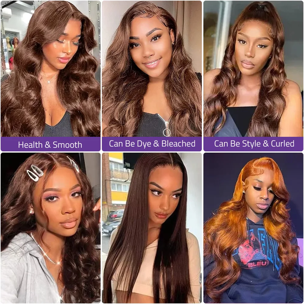 13x6 HD Body Wave Chocolate Brown Lace Front Wig Human Hair Brazilian Transparent 13x4 Lace Frontal Wigs Pre Plucked For Women image 3