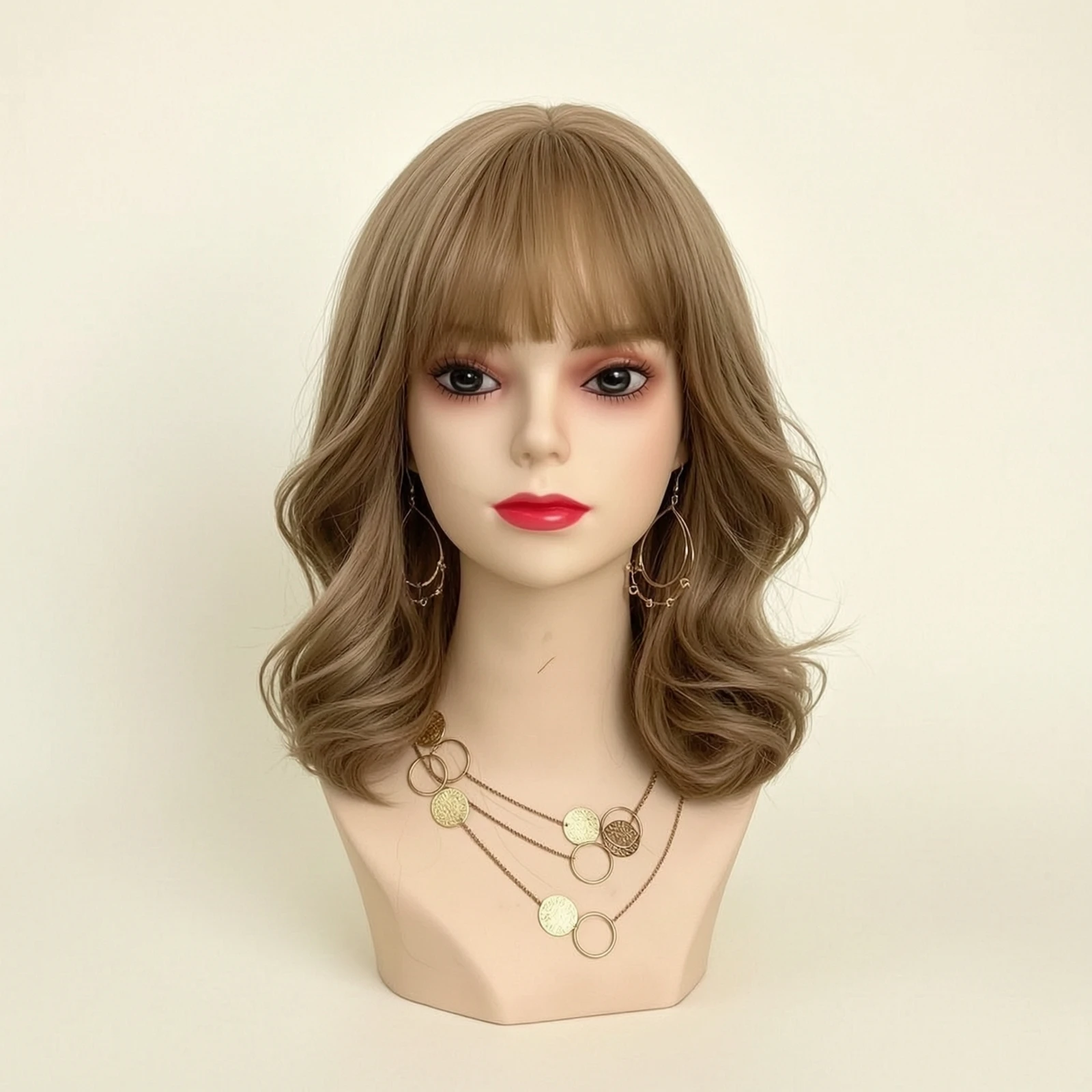 Mannequin Head with Shoulders Realistic Female Mannequin Head Smooth Beige for Salon Owners, Photography Studios