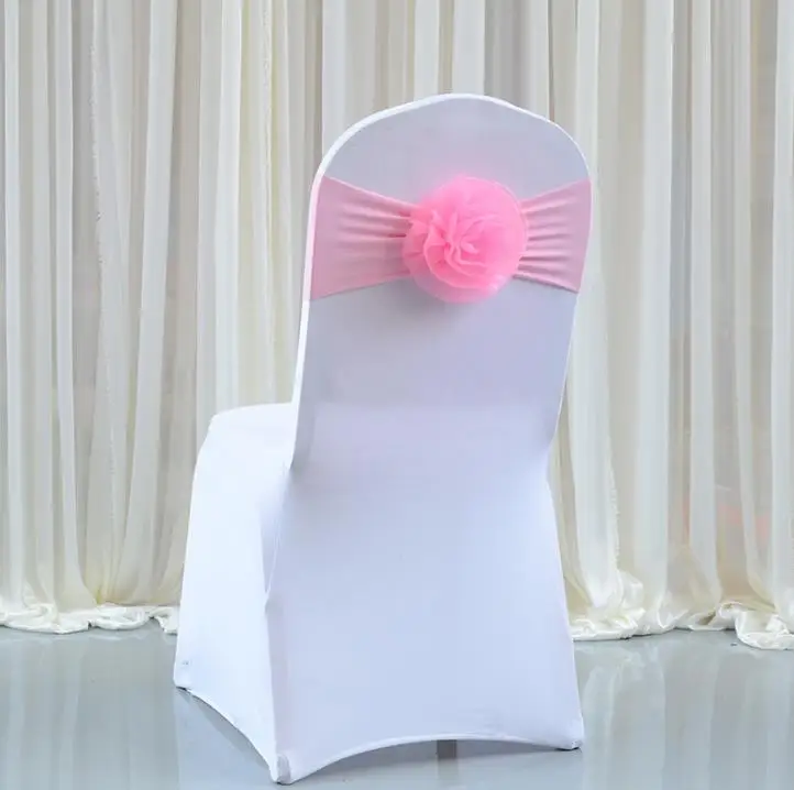 Wedding Chair Cover Sashes Band With Flower Weddings Elasticity Chairs Covers Hotel Banquet Birthday Party Seat Back Decor SN