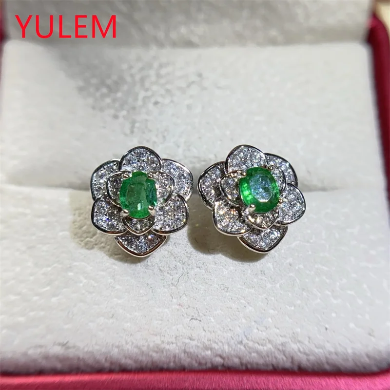 

Earrings for Women 925 Sterling Silver 4x5MM Natual Emerald Stud Earrings Wedding Party Fine Jewelry