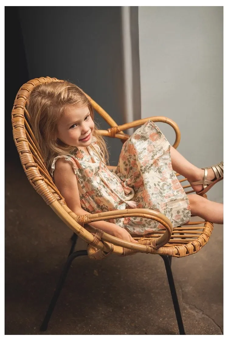 Mädchen Kinder kleid 2024 Sommer Louis louise Kinder Prinzessin Kleid Blumen Revers ärmelloses Kleid Mädchen bestickt langen Rock