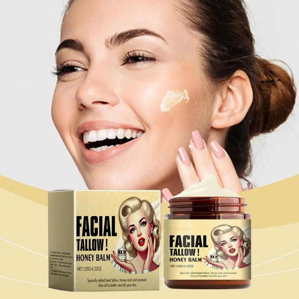 Whipped Beef Tallow Honey Balm Grass-Fed Natural Moisturizer for Face Body Nourishing Skincare Cream Ultra-Rich Hydration 120g